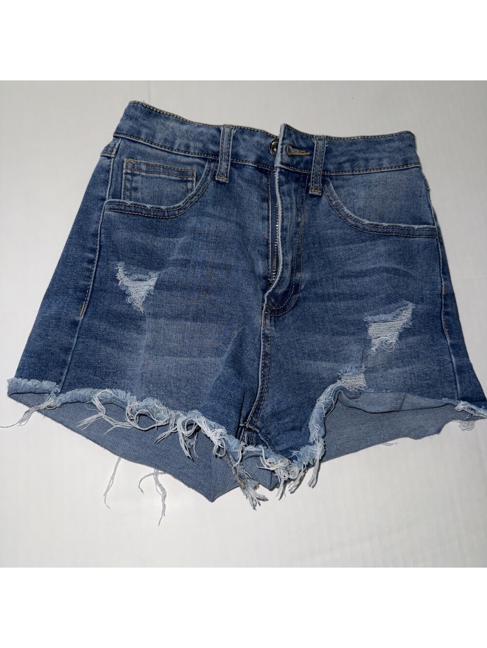 FOREVER 21 Distressed Cut Off Denim Shorts Blue Size 24 Pockets Stretch